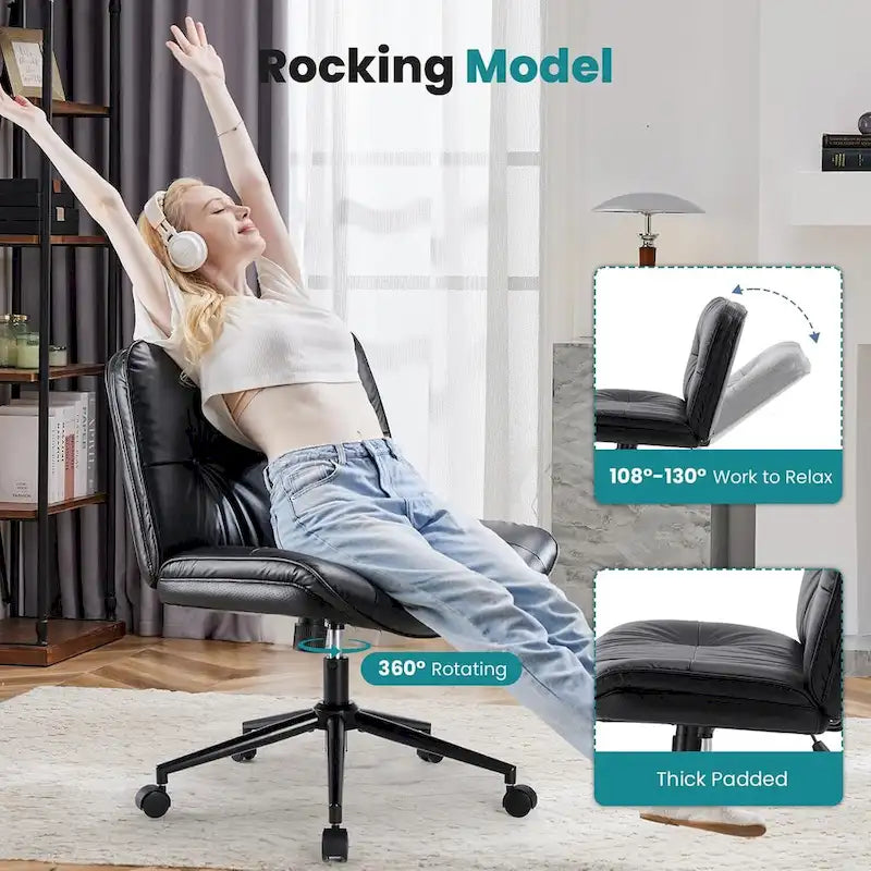 Chaise de bureau sans accoudoirs en similicuir (PU) Kaki / Beige / Noir avec roulettes, pivotante à 360°, siège simple