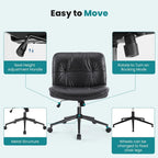 Chaise de bureau sans accoudoirs en similicuir (PU) Kaki / Beige / Noir avec roulettes, pivotante à 360°, siège simple
