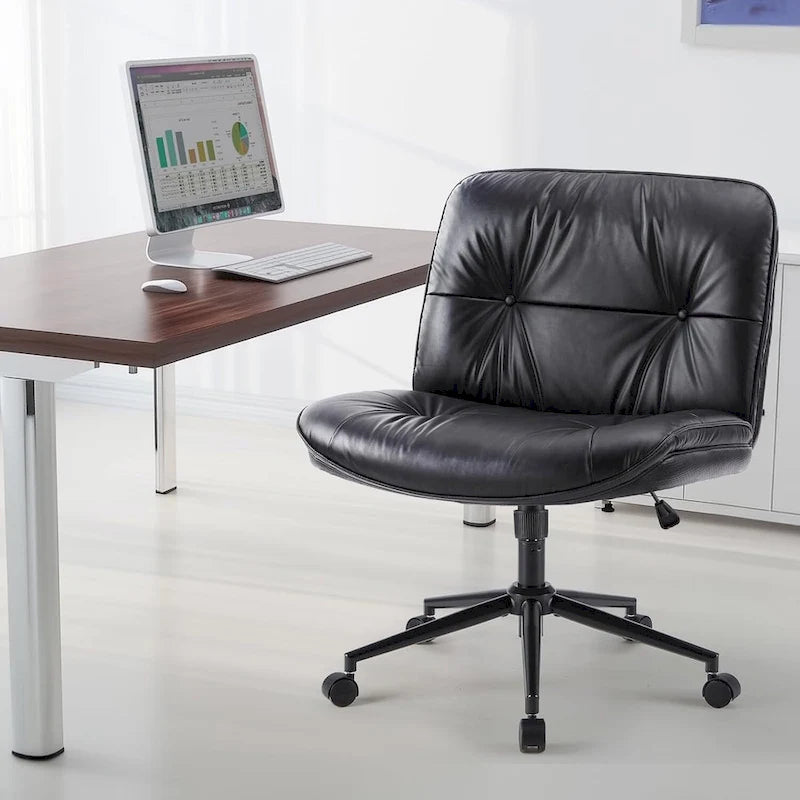 Chaise de bureau sans accoudoirs en similicuir (PU) Kaki / Beige / Noir avec roulettes, pivotante à 360°, siège simple