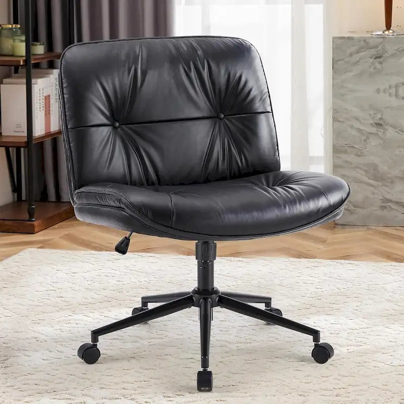 Chaise de bureau sans accoudoirs en similicuir (PU) Kaki / Beige / Noir avec roulettes, pivotante à 360°, siège simple