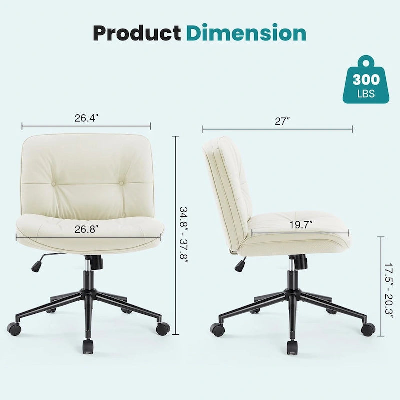 Chaise de bureau sans accoudoirs en similicuir (PU) Kaki / Beige / Noir avec roulettes, pivotante à 360°, siège simple