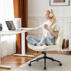 Chaise de bureau sans accoudoirs en similicuir (PU) Kaki / Beige / Noir avec roulettes, pivotante à 360°, siège simple
