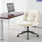 Chaise de bureau sans accoudoirs en similicuir (PU) Kaki / Beige / Noir avec roulettes, pivotante à 360°, siège simple