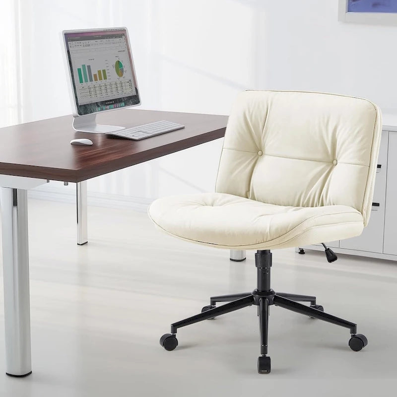 Chaise de bureau sans accoudoirs en similicuir (PU) Kaki / Beige / Noir avec roulettes, pivotante à 360°, siège simple