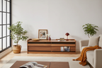 Meuble TV moderne avec tiroirs, chargeurs intégrés et éclairage LED d'ambiance