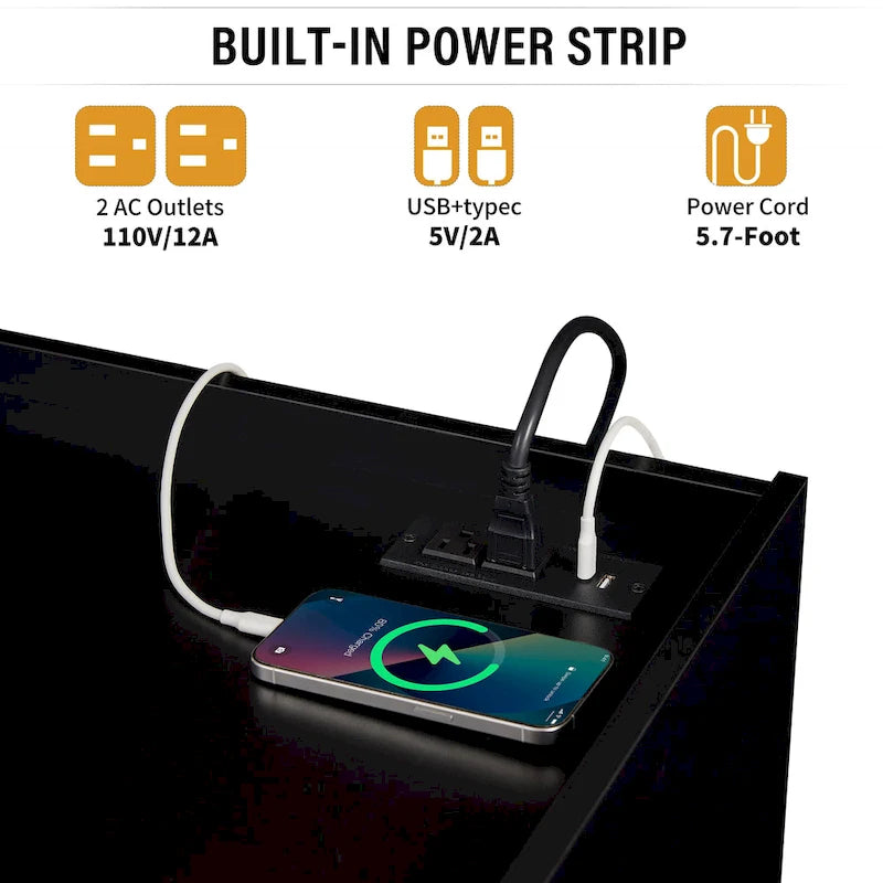 Meuble TV moderne avec tiroirs, chargeurs intégrés et éclairage LED d'ambiance
