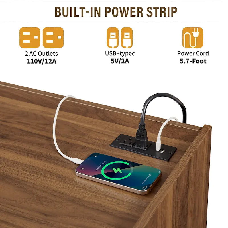 Meuble TV moderne avec tiroirs, chargeurs intégrés et éclairage LED d'ambiance