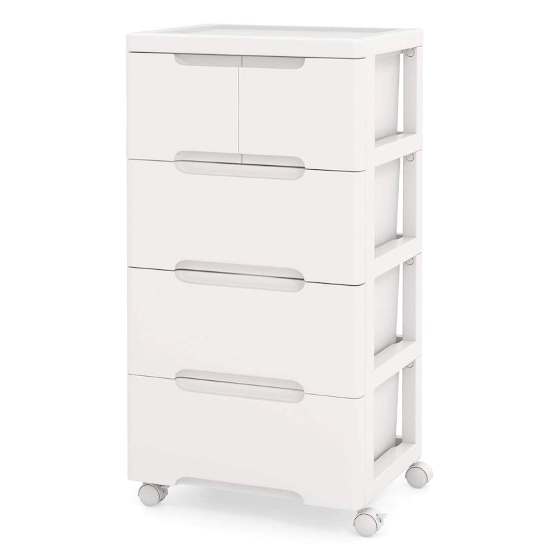 1 Chariot de rangement à roulettes en plastique à 5 tiroirs avec 4 roulettes universelles