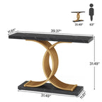 Table console moderne noire/dorée avec plateau en faux marbre, table d'entrée en bois de 99 cm avec pieds géométriques en métal pour vestibule
