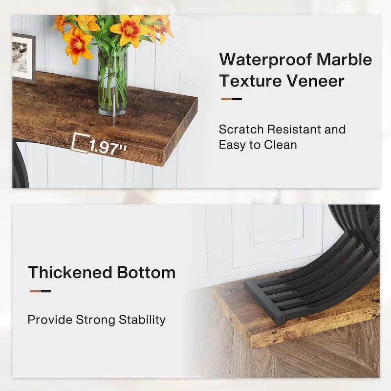 Table console moderne noire/dorée avec plateau en faux marbre, table d'entrée en bois de 99 cm avec pieds géométriques en métal pour vestibule