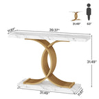 Table console moderne noire/dorée avec plateau en faux marbre, table d'entrée en bois de 99 cm avec pieds géométriques en métal pour vestibule