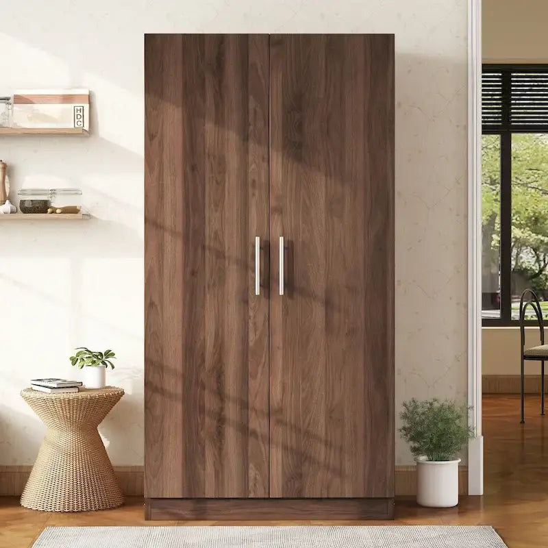 31,5 Armoire rustique à 2 portes en bois avec tringle à vêtements et 3 étagères de rangement pour chambre à coucher