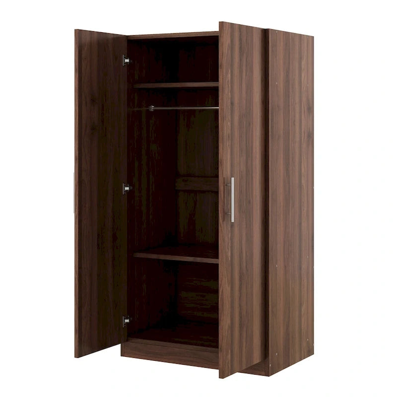 31,5 Armoire rustique à 2 portes en bois avec tringle à vêtements et 3 étagères de rangement pour chambre à coucher