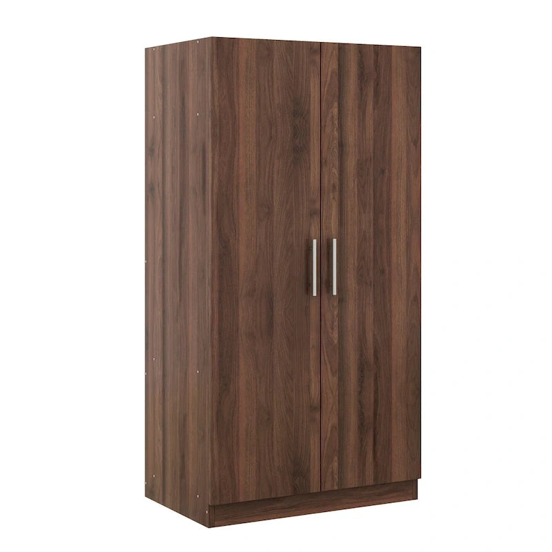 31,5 Armoire rustique à 2 portes en bois avec tringle à vêtements et 3 étagères de rangement pour chambre à coucher