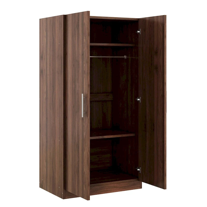 31,5 Armoire rustique à 2 portes en bois avec tringle à vêtements et 3 étagères de rangement pour chambre à coucher