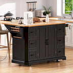 Îlot de cuisine extensible à abattants, chariot de cuisine à 4 roues avec prise de courant, table îlot mobile avec 2 portes et 6 tiroirs