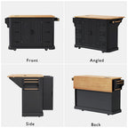 Îlot de cuisine extensible à abattants, chariot de cuisine à 4 roues avec prise de courant, table îlot mobile avec 2 portes et 6 tiroirs