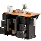 Îlot de cuisine extensible à abattants, chariot de cuisine à 4 roues avec prise de courant, table îlot mobile avec 2 portes et 6 tiroirs