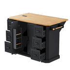 Îlot de cuisine extensible à abattants, chariot de cuisine à 4 roues avec prise de courant, table îlot mobile avec 2 portes et 6 tiroirs