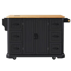 Îlot de cuisine extensible à abattants, chariot de cuisine à 4 roues avec prise de courant, table îlot mobile avec 2 portes et 6 tiroirs