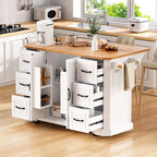 Îlot de cuisine extensible à abattants, chariot de cuisine à 4 roues avec prise de courant, table îlot mobile avec 2 portes et 6 tiroirs