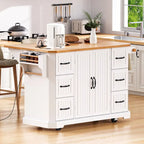 Îlot de cuisine extensible à abattants, chariot de cuisine à 4 roues avec prise de courant, table îlot mobile avec 2 portes et 6 tiroirs