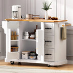 Îlot de cuisine extensible à abattants, chariot de cuisine à 4 roues avec prise de courant, table îlot mobile avec 2 portes et 6 tiroirs