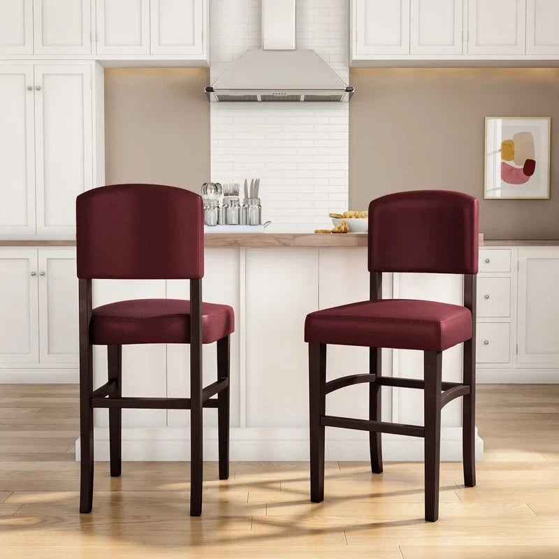 Linon Monte Carlo Stationary Counter Stool, Dark Red Vinyl - 