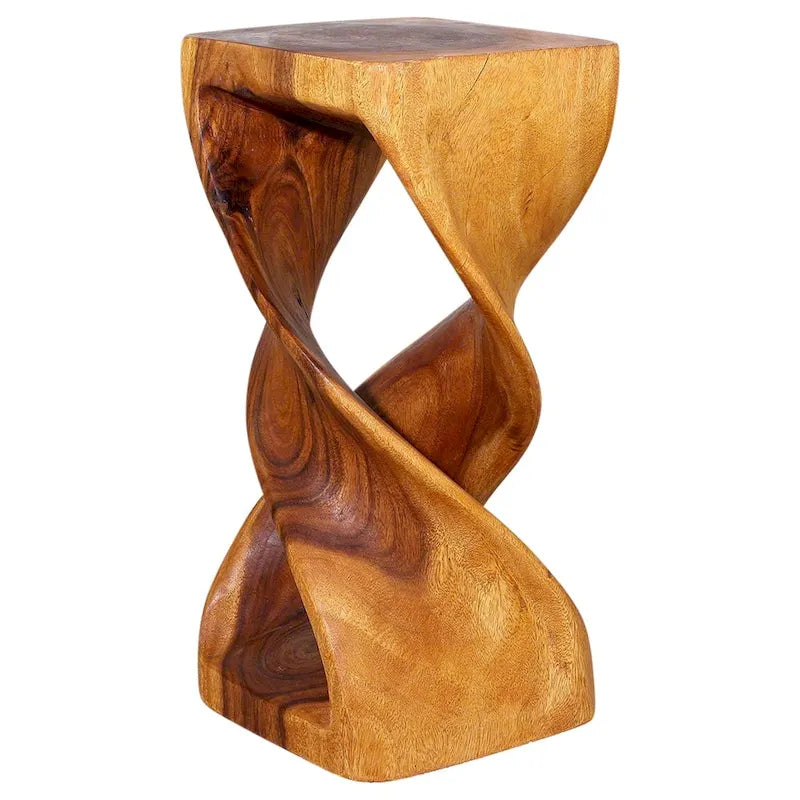 Tabouret/Table à torsion double en bois 12 po CA x 26 po H, chêne huilé - 12 x 12 x 26