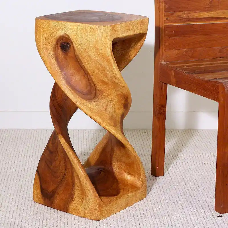 Tabouret/Table à torsion double en bois 12 po CA x 26 po H, chêne huilé - 12 x 12 x 26