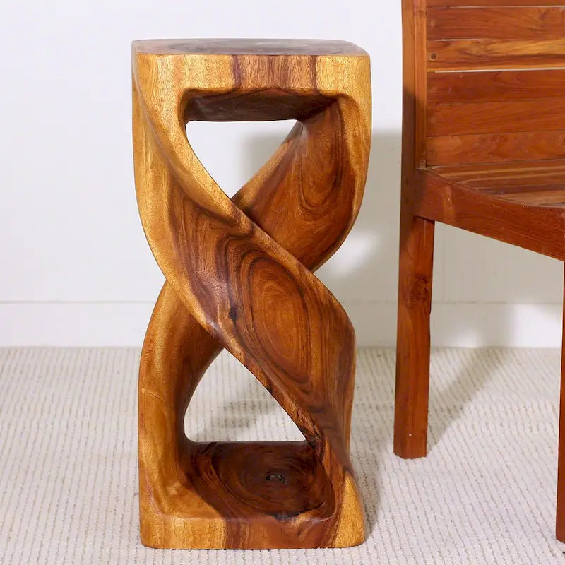 Tabouret/Table à torsion double en bois 12 po CA x 26 po H, chêne huilé - 12 x 12 x 26