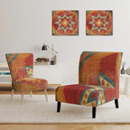 Fauteuil d'appoint bohème chic rembourré - Collage de carreaux orange - Fauteuil