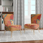 Fauteuil d'appoint bohème chic rembourré - Collage de carreaux orange - Fauteuil