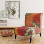 Fauteuil d'appoint bohème chic rembourré - Collage de carreaux orange - Fauteuil