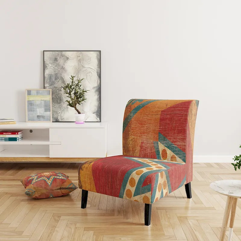 Fauteuil d'appoint bohème chic rembourré - Collage de carreaux orange - Fauteuil