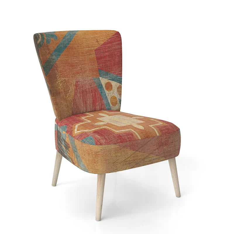 Fauteuil d'appoint bohème chic rembourré - Collage de carreaux orange - Fauteuil