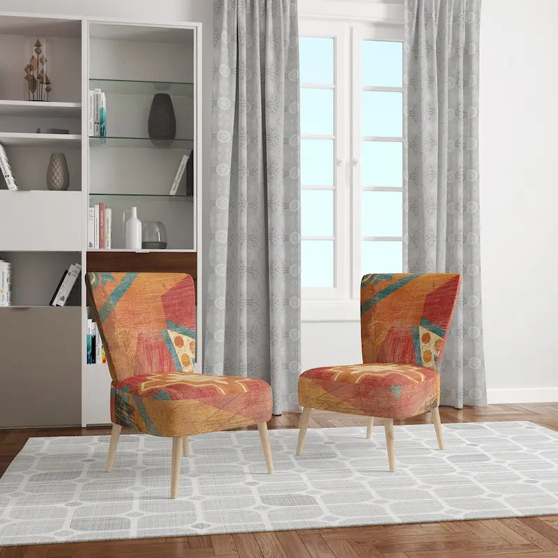 Fauteuil d'appoint bohème chic rembourré - Collage de carreaux orange - Fauteuil