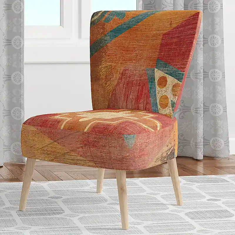 Fauteuil d'appoint bohème chic rembourré - Collage de carreaux orange - Fauteuil