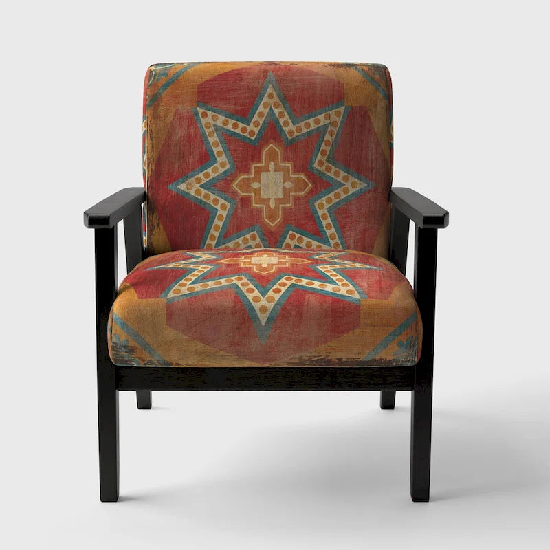 Fauteuil d'appoint bohème chic rembourré - Collage de carreaux orange - Fauteuil