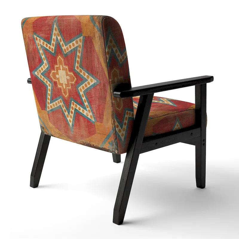 Fauteuil d'appoint bohème chic rembourré - Collage de carreaux orange - Fauteuil
