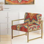 Fauteuil d'appoint bohème chic rembourré - Collage de carreaux orange - Fauteuil