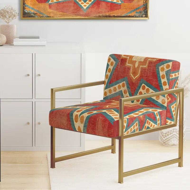 Fauteuil d'appoint bohème chic rembourré - Collage de carreaux orange - Fauteuil