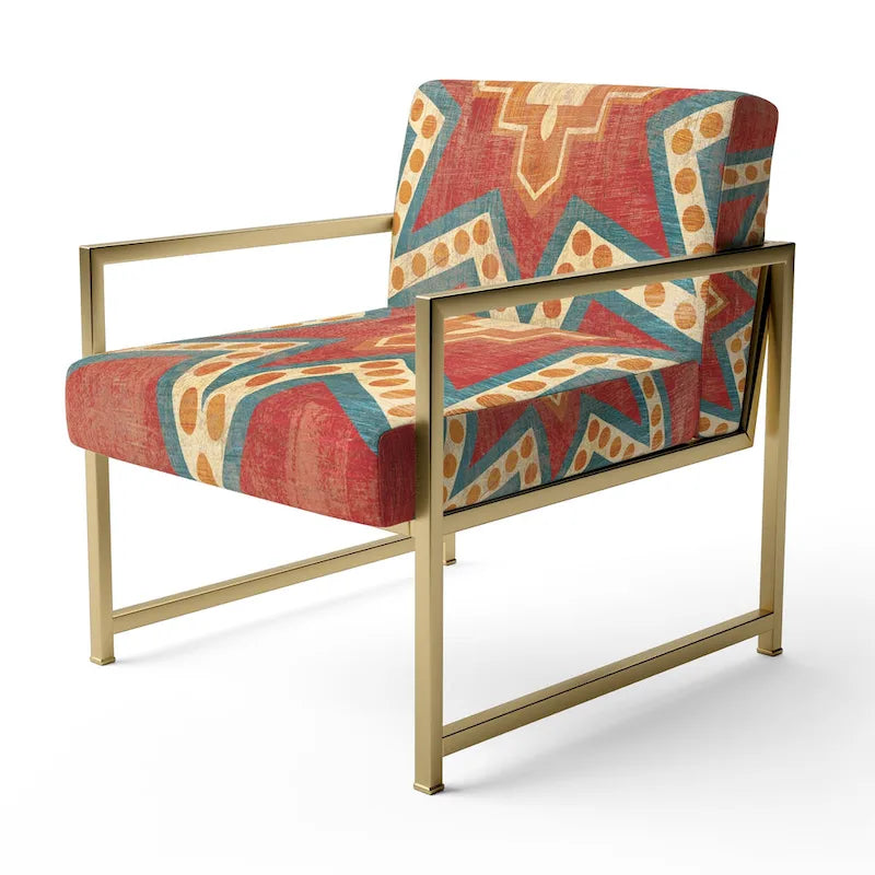 Fauteuil d'appoint bohème chic rembourré - Collage de carreaux orange - Fauteuil