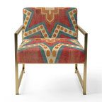 Fauteuil d'appoint bohème chic rembourré - Collage de carreaux orange - Fauteuil