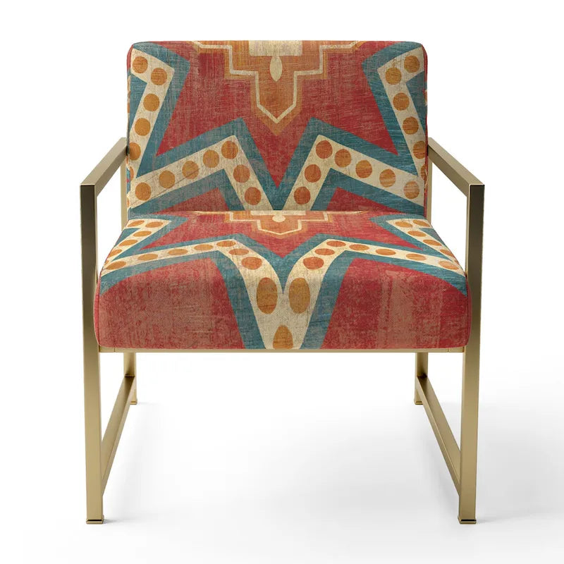 Fauteuil d'appoint bohème chic rembourré - Collage de carreaux orange - Fauteuil