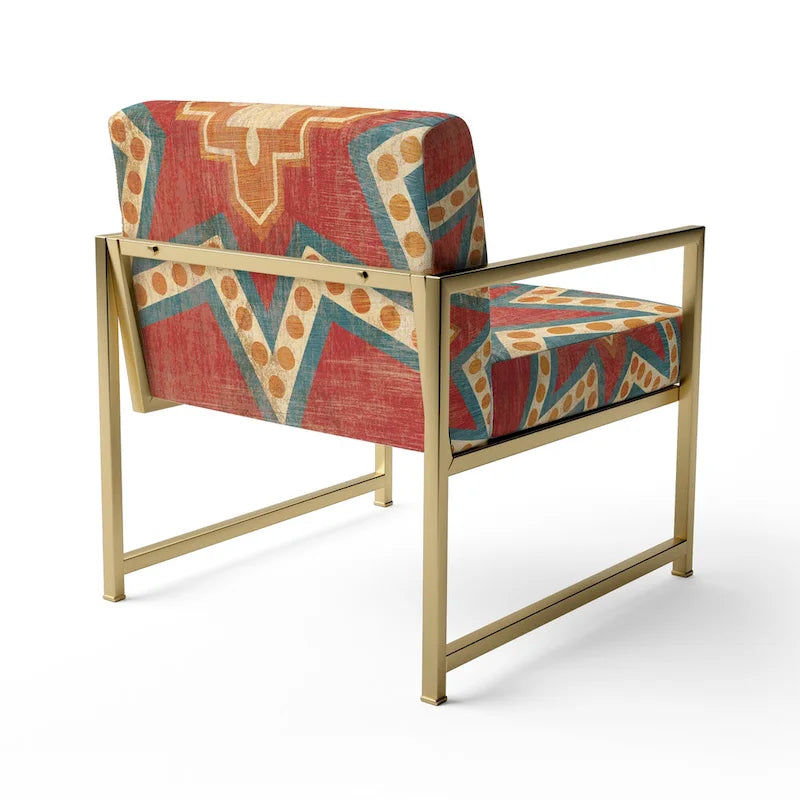 Fauteuil d'appoint bohème chic rembourré - Collage de carreaux orange - Fauteuil