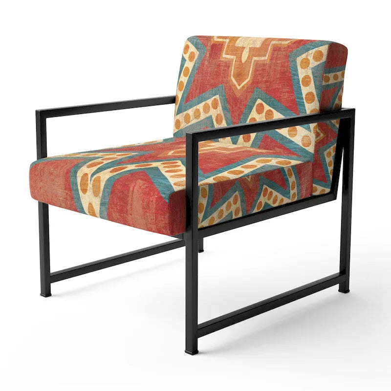 Fauteuil d'appoint bohème chic rembourré - Collage de carreaux orange - Fauteuil