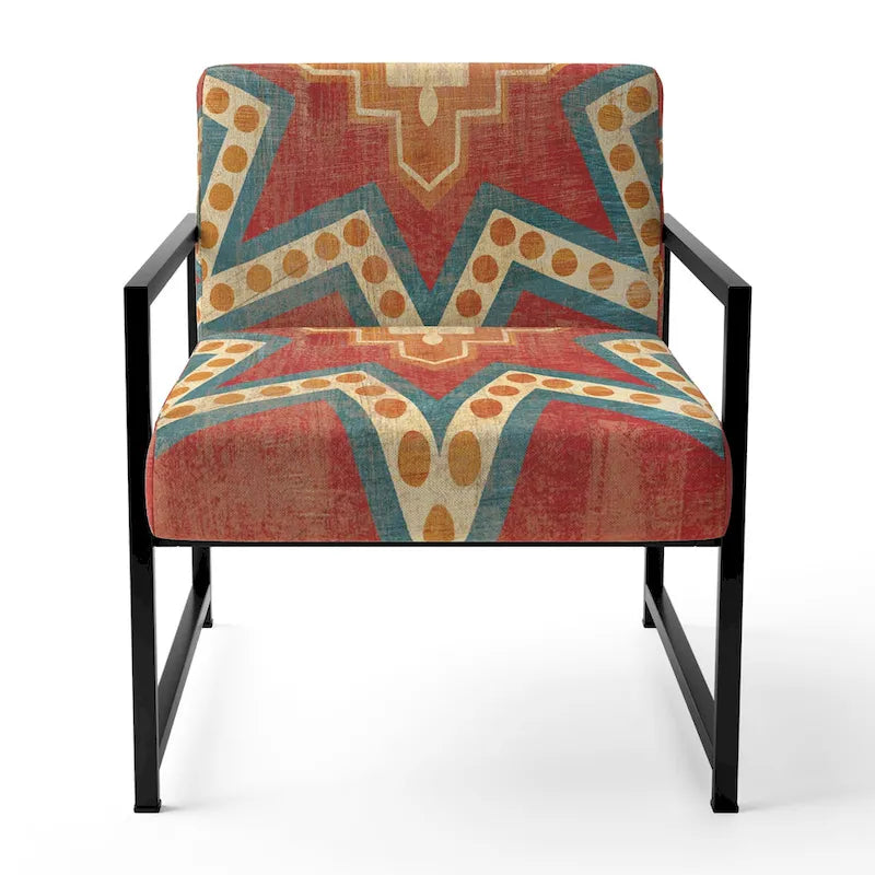 Fauteuil d'appoint bohème chic rembourré - Collage de carreaux orange - Fauteuil