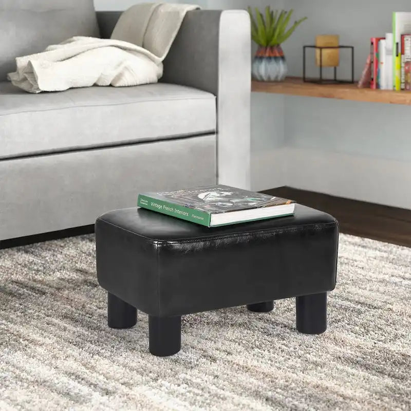 Petit repose-pieds rectangulaire en cuir PU, pouf, repose-pieds moderne
