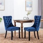 Ensemble de 2 chaises de salle à manger, chaise d'appoint rembourrée sans accoudoirs avec dossier capitonné, anneau de tirage et clous décoratifs